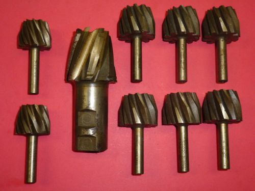 LOT of (9) MORSE 30° INCL MILLING CUTTERS, 1-1/4&#034; &amp; 1-7/16&#034;