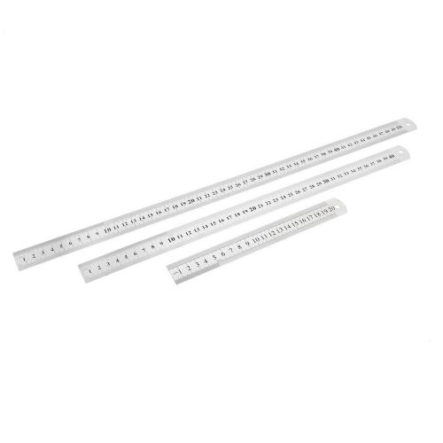 3 in 1 20cm 40cm 50cm Double Sides Students Metric Straight Ruler Silver Tone