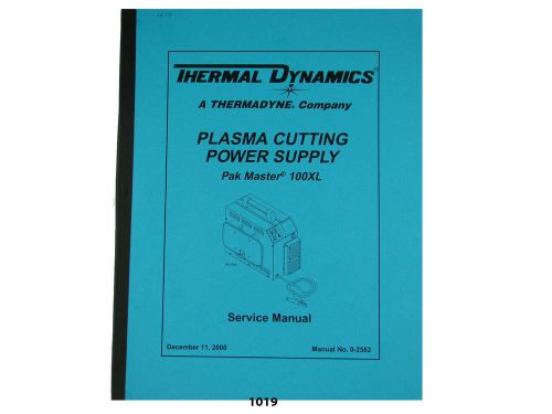 Thermal dynamics pakmaster 100xl plasma cutter service manual *1019 for sale