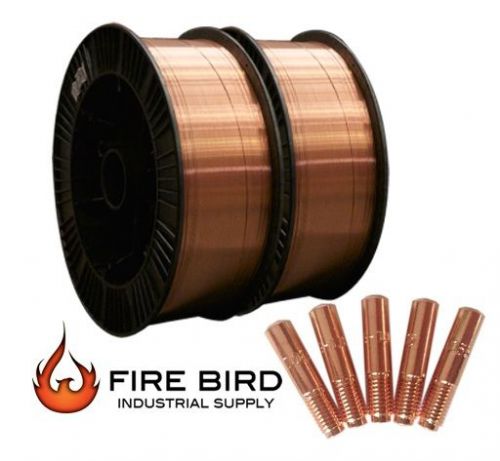 2 44lb rolls mig welding wire er70s-6 .035 plus 5 free 000068 contact tips! for sale