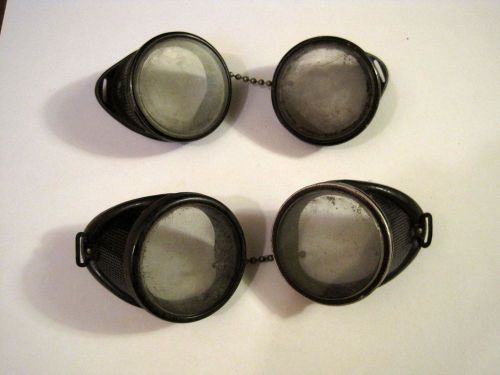 2 Sets - Vintage Round Black Plastic/Metal Safety/Welding Goggles Steampunk