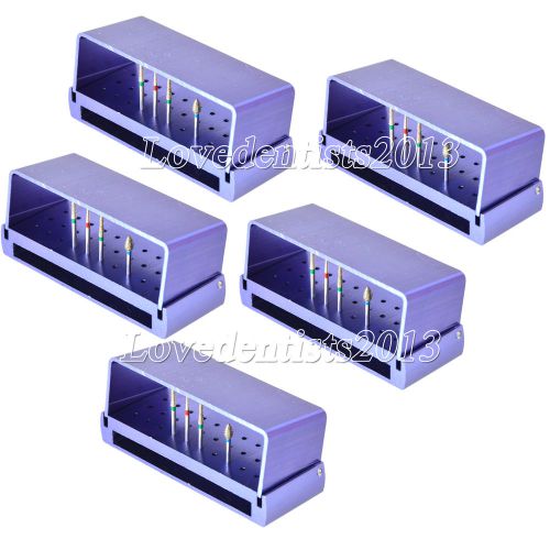5pcs ALUMINIUM Dental Bur Holder Block Disinfection Box Autoclave 30Holes Purple