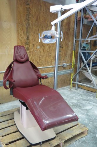 Red Dental Operatory Chair (Brand Unknown) w/ A-dec 6300 Post Mount Light Adec