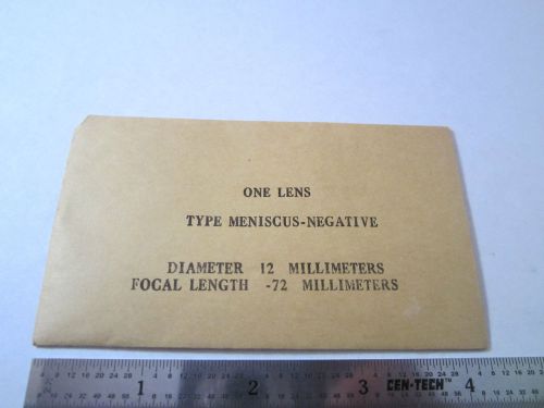 OPTICAL LENS 12mm Diameter Focal Length -72mm LASER OPTICS BIN#1B