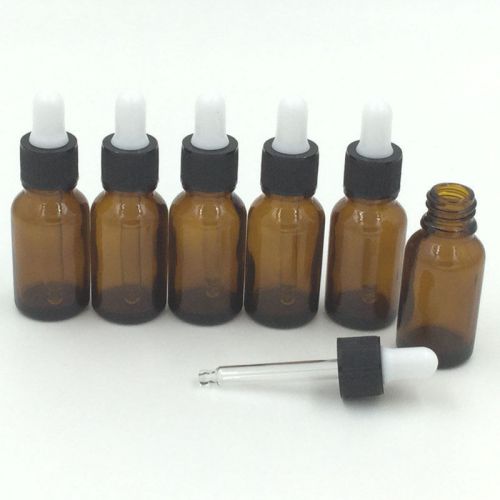 Lot of 6 1/2 oz Amber Glass Bottle White Glass Dropper EO Essential Oil 15ml