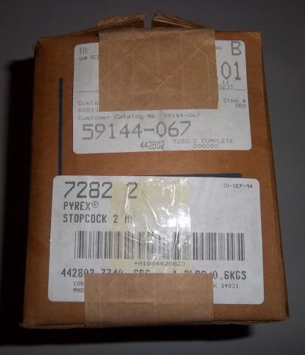 Stopcock, straight, 2 mm ptfe plug, case of 6, new corning pyrex 7282, lab valve for sale