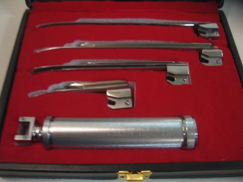 Miller laryngoscope set w/ leather case, 4 blades and medium handle for sale