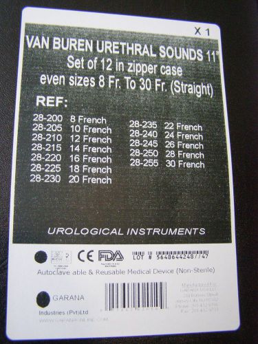 VAN BUREN URETHRAL SOUNDS 11&#034; Set of 12 (8Fr to 30Fr) GYNECOLOGY Instruments