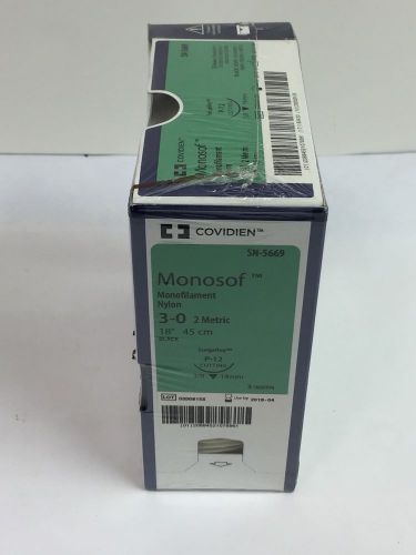 Covidien SN-5669 Monosof Monofilament Nylon Surgalloy P-12 Cutting 3-0 Black 3dz