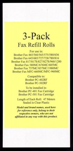 3-pack of PC-402RF Fax Film Refill Rolls for Brother Fax MFC-660MC and MFC-960MC