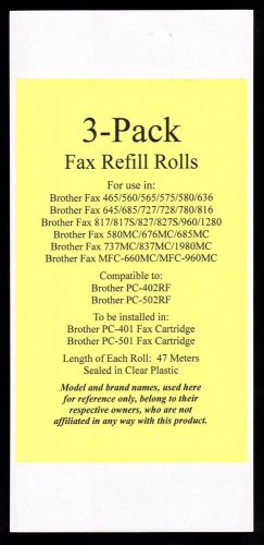 3-pack of PC-402RF Fax Film Refill Rolls for Brother Fax MFC-660MC and MFC-960MC