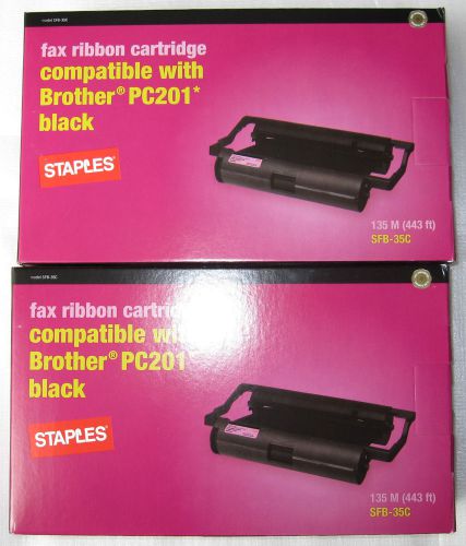 NEW Lot Of 2 Staples Fax Ribbon Cartridge Compatible With Brother PC201 Black