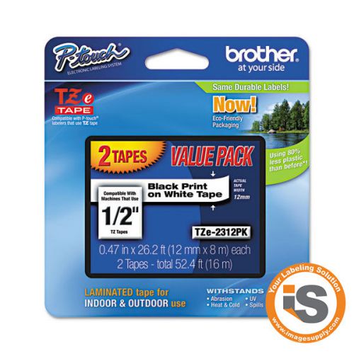Genuine Brother TZE2312PK P-Touch Label Tape - Black/White TZE-2312PK PT-1880