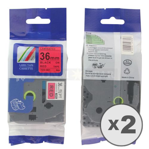 2pk Black on Red Tape Label for Brother P-Touch TZ TZe 461 36mm 1 1/2&#034; 26.2ft