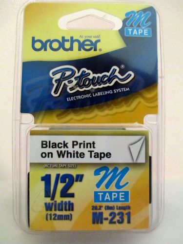 Brother P-Touch  M231 Black on White Tape for all M Tape Models M-231 1/2&#034;