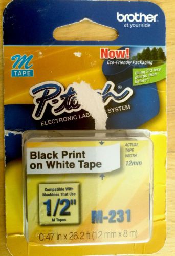 Brother P Touch Electronic Labeling System M-231 Tape 1/2&#034; Black Print on White