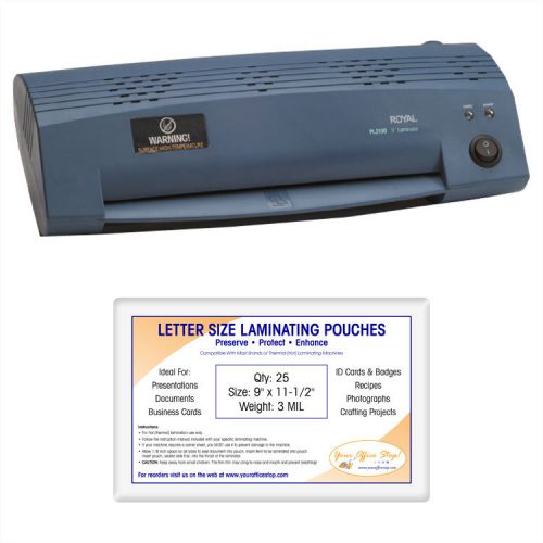 Royal pl-2100 hot 9&#034; laminating machine + bonus 25 letter laminator pouches for sale