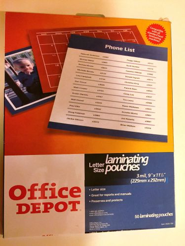Office depot - 3 mil - 9&#034; x 11.5&#034; - laminating pouches - 50 pk for sale