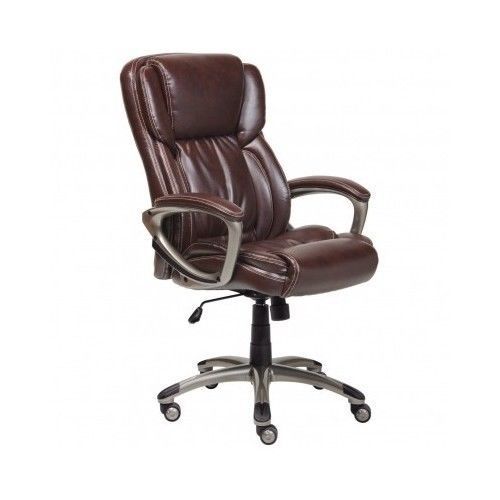 Executive Brown Office Chair Bonded Leather Adjustable Computer Desk Swivel Base