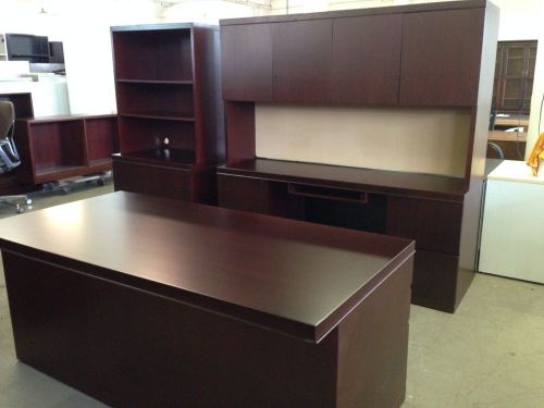 *executive set desk, credenza &amp; 2 dr file by knoll reff in mahogany color wood* for sale