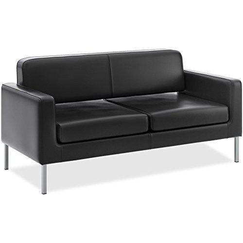 Basyx by hon hvl888 soft thread leather sofa for 2  black for sale