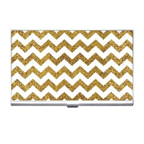 Gold Glitter Chevron Business Name Credit ID Card Holder Free Shipping