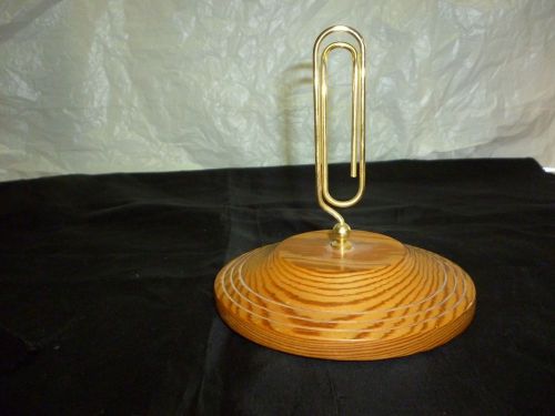 Wooden memo holder brass paper clip craft signed and numbered