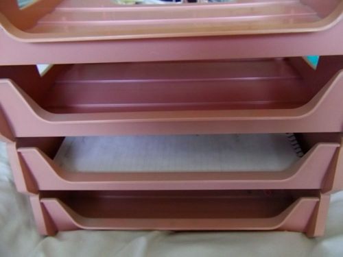 Set of 4 Stackable side-load pink plastic letter sz sorter in/out trays