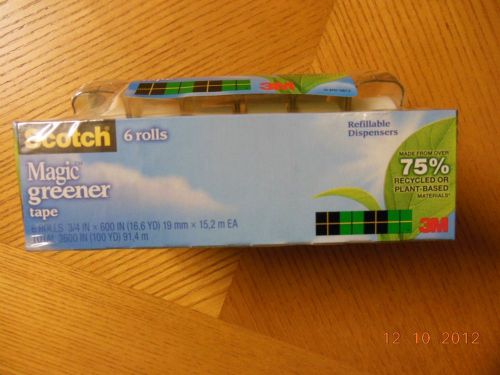 Scotch Magic Greener Tape with 2 Piece Dispensers, 3/4&#034; x 600 Inches, 6 Rolls