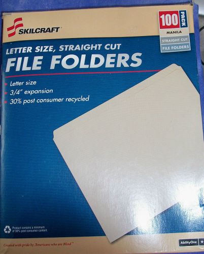 100 LETTER SIZE Manila FILE FOLDERS Straight Cut SKILCRAFT, MADE IN THE USA!