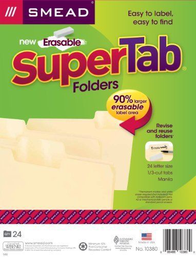 Smead erasable supertab&amp;reg; file folder 10380 - letter - 8.50&#034; x 11&#034; - 1/3 tab for sale
