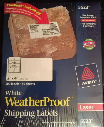 Avery 5523 Weatherproof Shipping Labels, Laser Print, 2&#034;x4&#034;, 500/PK, White  Seal