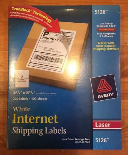 Avery 5126 Laser Shipping Labels White Perforated 5.5&#034; x 8.5&#034; 200/BX 100 Sheets