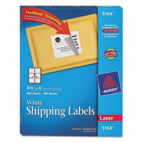 Avery Shipping Labels w/ TrueBlock Technology, 3-1/3 x 4, 600 per Box (AVE5164)