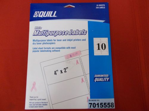 25 Sheets 250 Labels Quill Multipurpose Labels White 7015558 4&#034; X 2&#034;