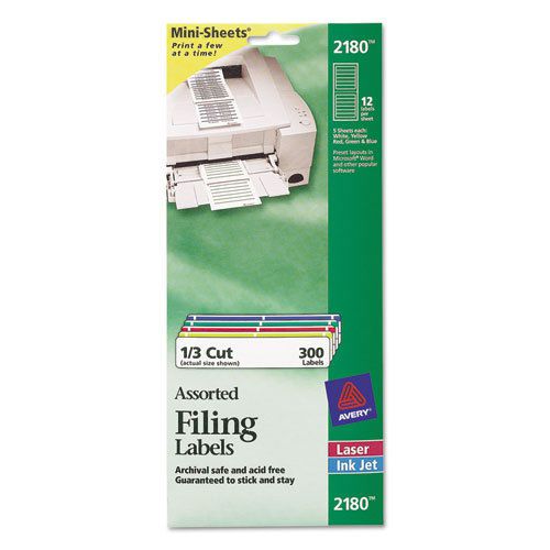 File Folder Labels on Mini-Sheets, 2/3 x 3-7/16, Assorted, 300/Pack