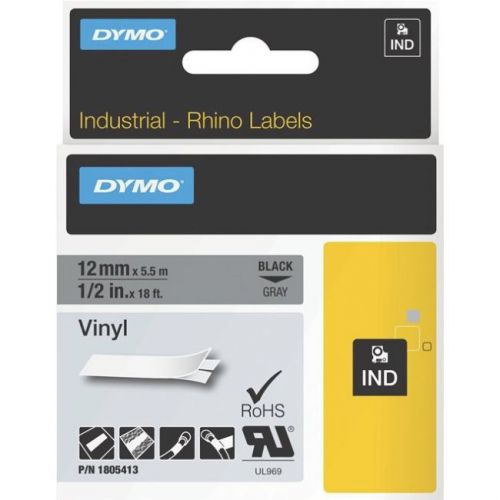 DYMO 1805413 RHINO 1/2&#034; Gray Vinyl-12mm