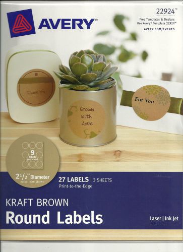 2 Pkgs: KRAFT BROWN 21/2&#034; Round Labels AVERY 22924    fs  .14