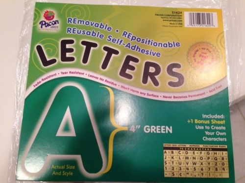 Pacon Self-adhesive Removable Letters - 78 Character - X 4&#034; - Green (PAC51624)