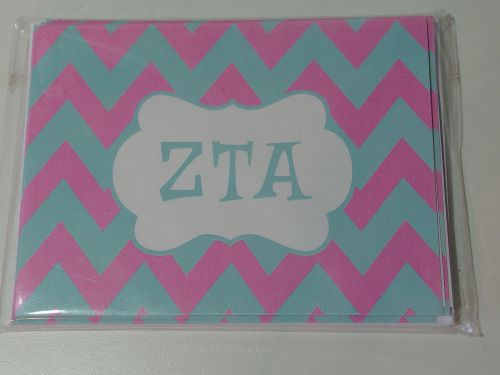 New ZETA TAU ALPHA Sorority Note Cards 8 Chevron Pink Blue Envelopes