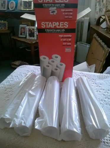 Staples 5 thermal fax paper rolls 8 1/2&#034;x 49&#039; 1/2&#034; core