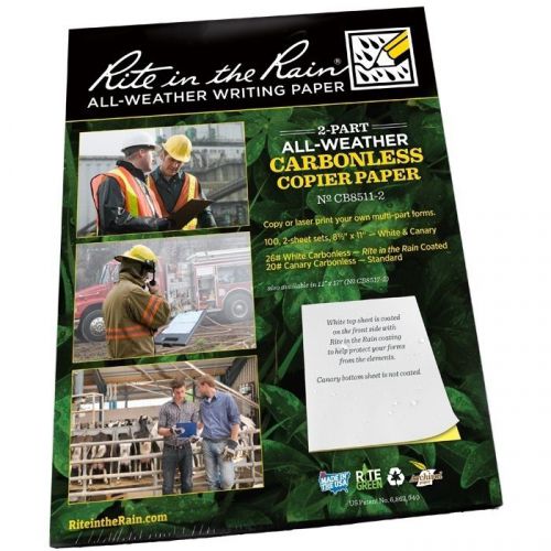 Rite in the rain cb8511-2 all-weather 2-part carbonless copier paper, 8.5&#034; x 11&#034; for sale