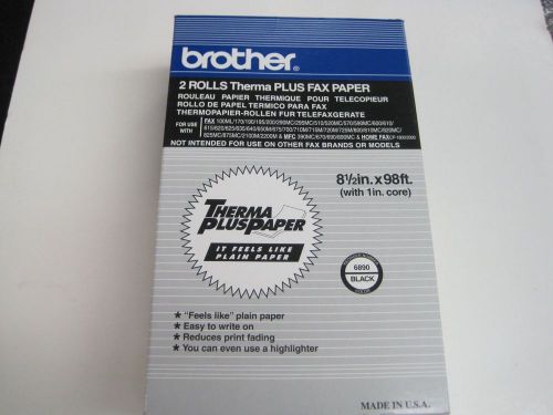 Brother Thermal Fax Paper 2 Rolls Therma Plus 8 1/2&#034; 8.5&#034; x 98&#039; #6890 Black NEW!
