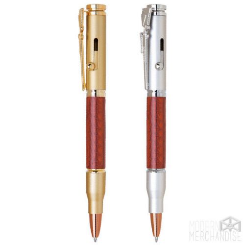 Solid Brass Rifle Bullet 2pc Set Lot with Rosewood Bolt Action Ballpoint Pen