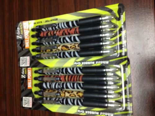 LOT OF 2 - Zebra Z-Grip Animals Medium Point Black Ink Ball Point Pen 5-Pack NEW