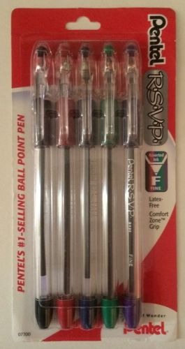 Pentel RSVP 5 Assorted Colors Ball Point Pens with Comfort Zone Grip