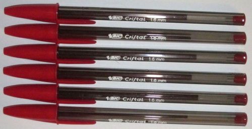 6 Bic Cristal Bold Ballpoint Pens - Red Ink - Bold 1.6mm
