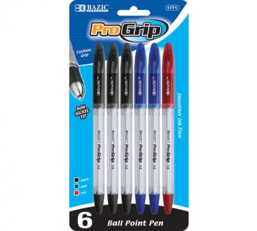 BAZIC Progrip Assorted Color Stick Pen w/ Grip (6/Pack), Case of 24