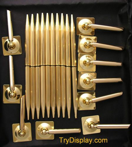 Desk Pen &amp; Rotating Funnel Base Holder Lot of (10) Brass Gold Executive Slimline