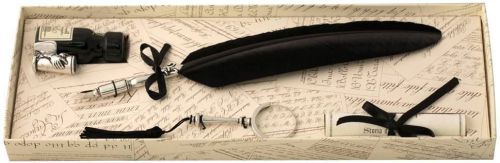 Black feather quill, ink &amp; magnifiying glass  by coles calligraphy for sale